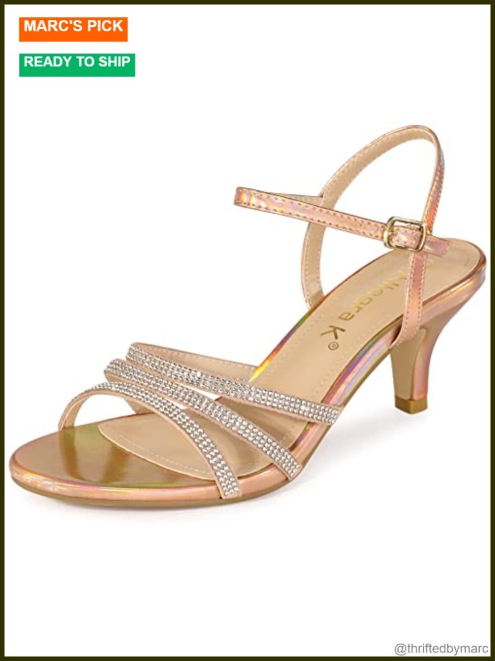 Women's Kitten Heel Rhinestone Ankle Strap Open Toe Sandals